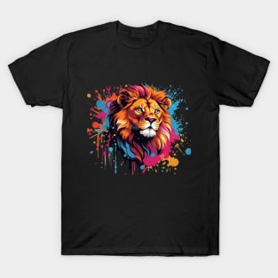 Vibrant Lion Splash Tee: A Regal Burst of Color T-Shirt